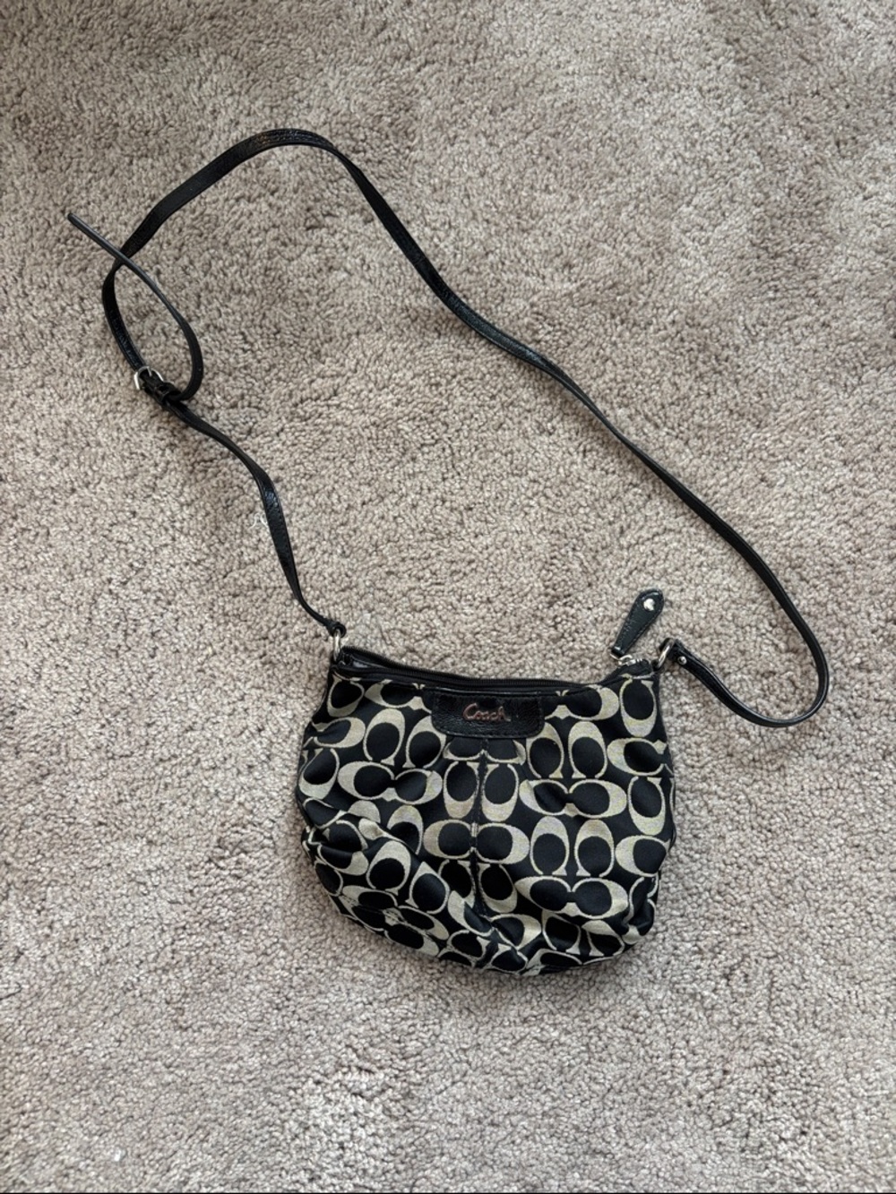 Coach Black and Cream Signature Crossbody Bag